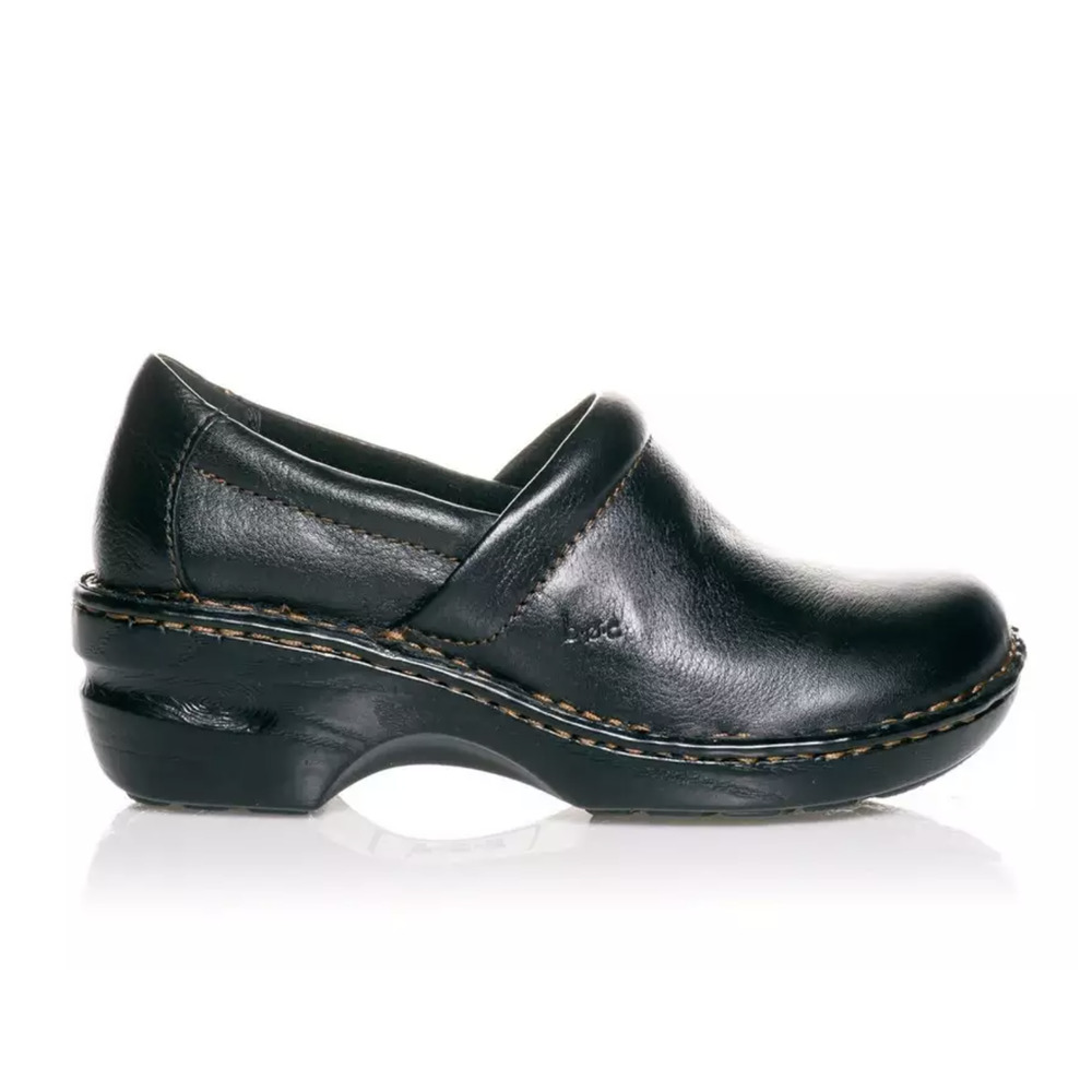 B.O.C. Black Peggy Leather Comfort Nursing Clog, 6